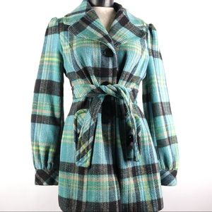 Mac & Jac Plaid Pea Coat Wool Blend